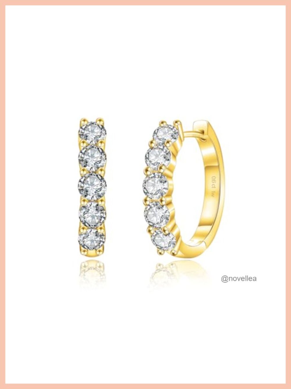 Moissanite Hoop Earrings Sterling Silver Gold Plated Hypoallergenic Huggie